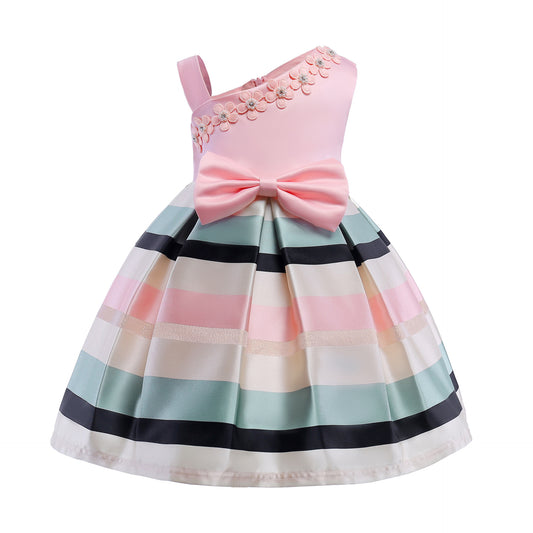 Pearl children's one-shoulder striped dress