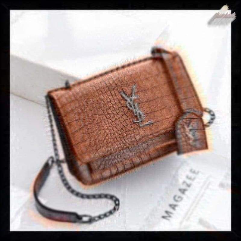 Croc Print Purse with Long Chain Strap