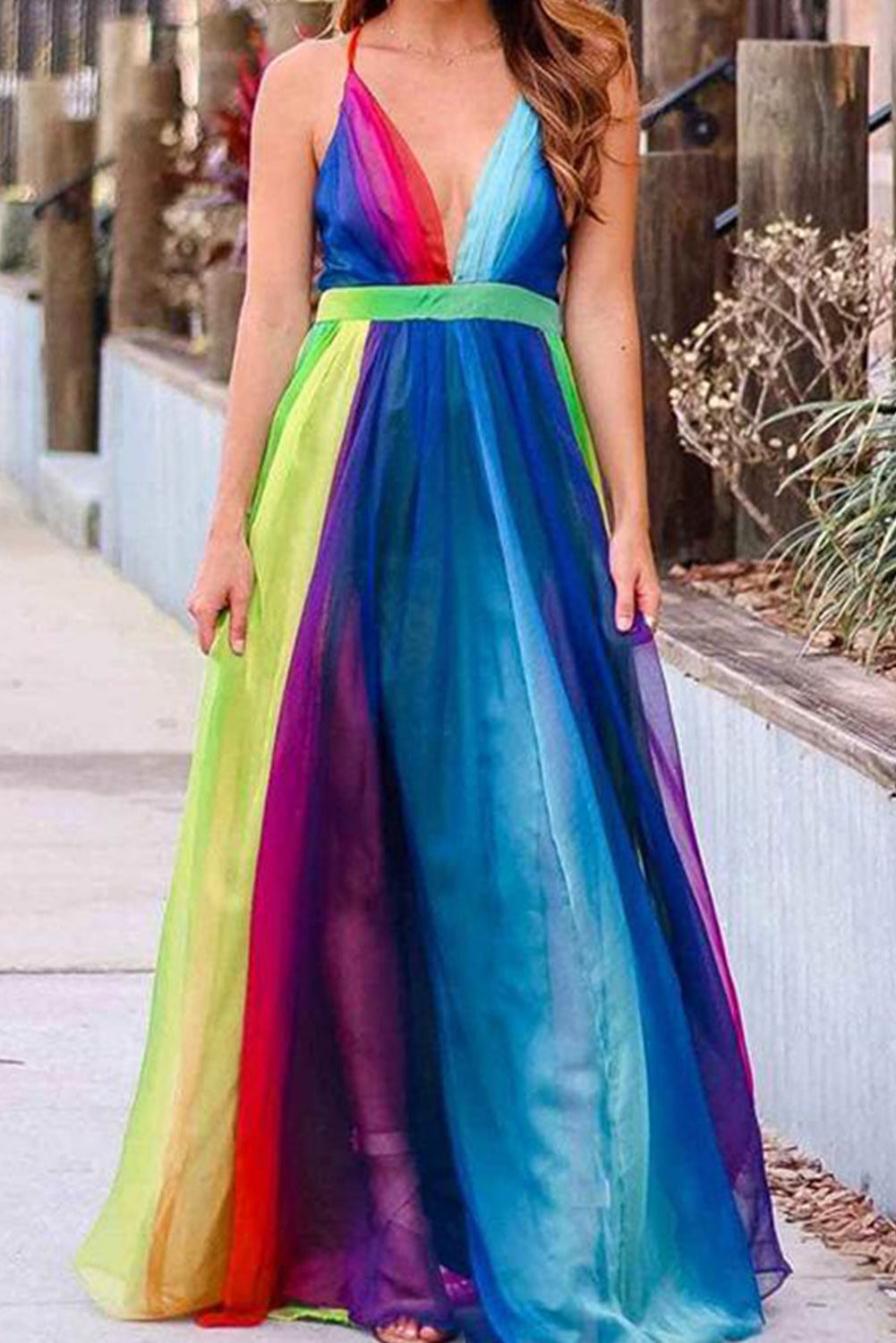 Multicolor Sugar Plum Striped Maxi Dress