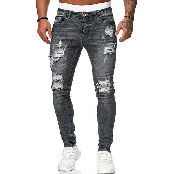 Ripped Trendy Black Slim-fit Jeans