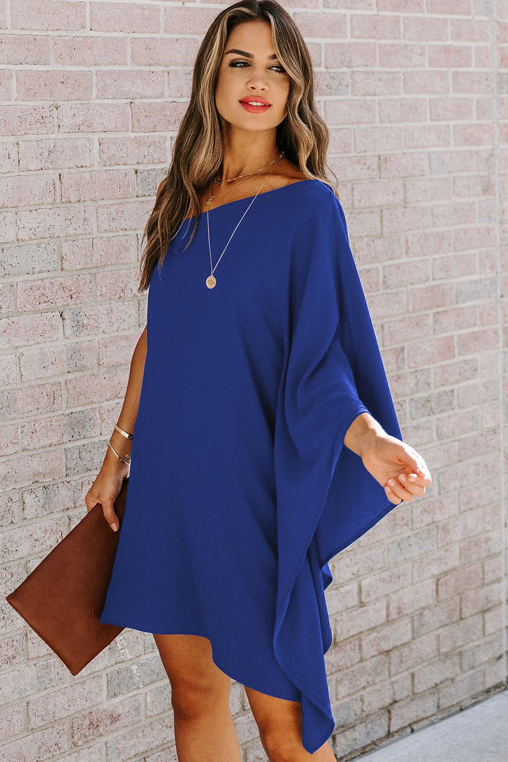 Blue Side To Side One Shoulder Statement Mini Dress