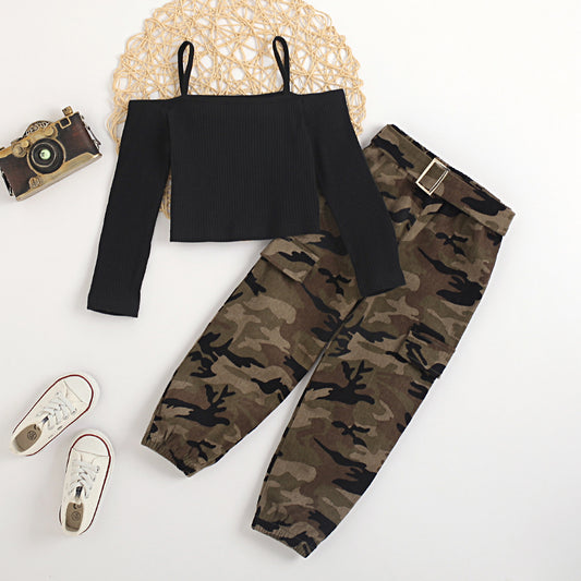 Black Sweater and Camo Pants Set