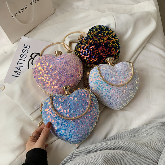 Sequined heart-shaped handbags