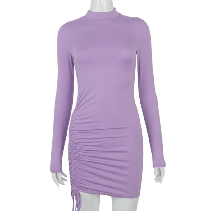 Solid color dress with high collar and long sleeves