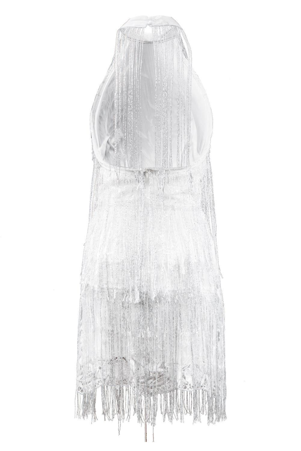 Fringed Halter Mini Dress with Sequins