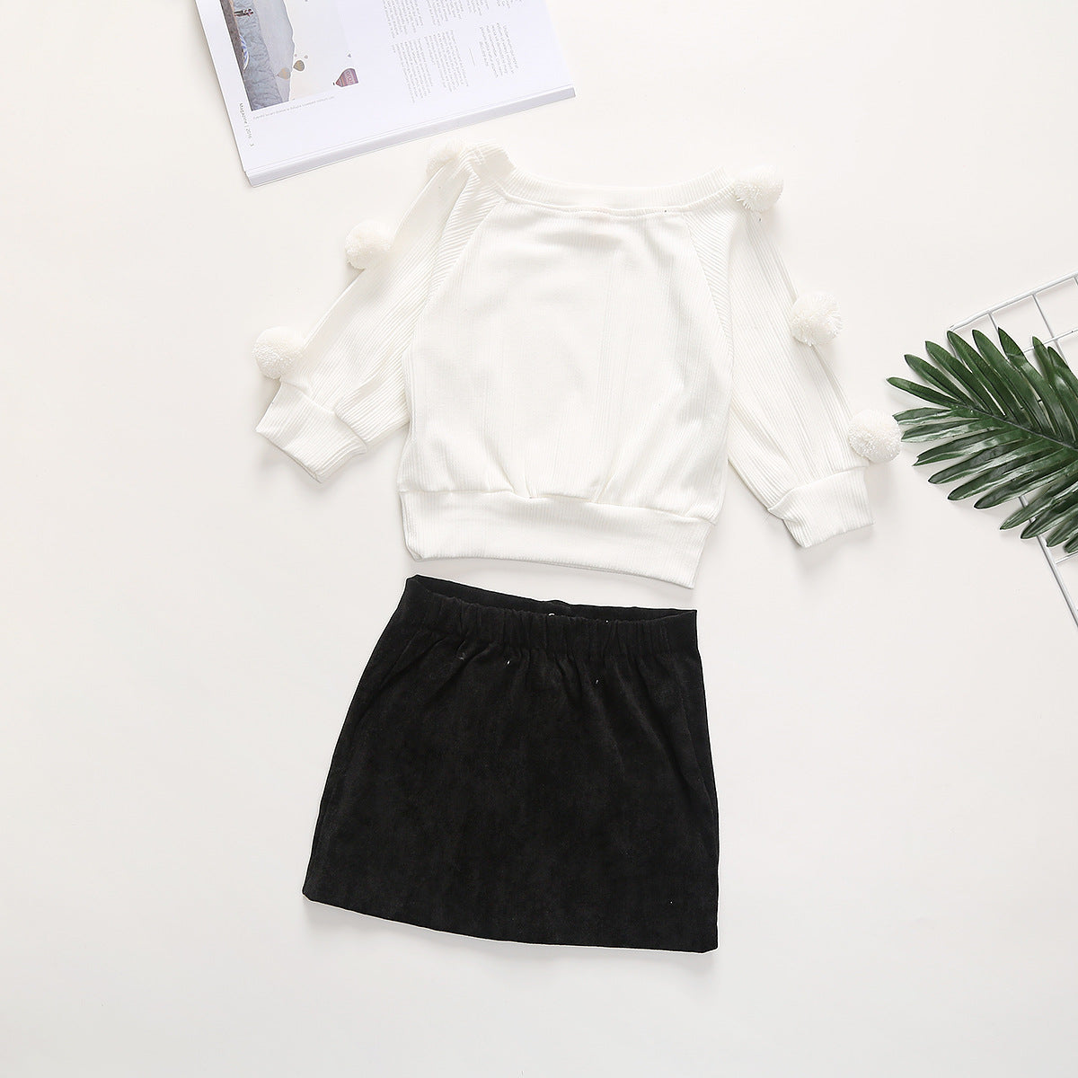Girls' PomPom Sweater with Skirt Set