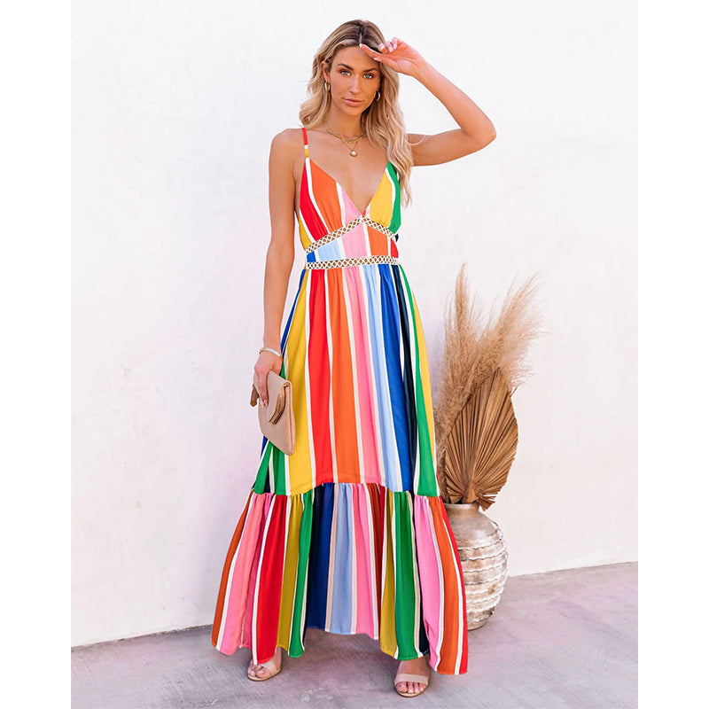 Rainbow Stripe Halter Dress