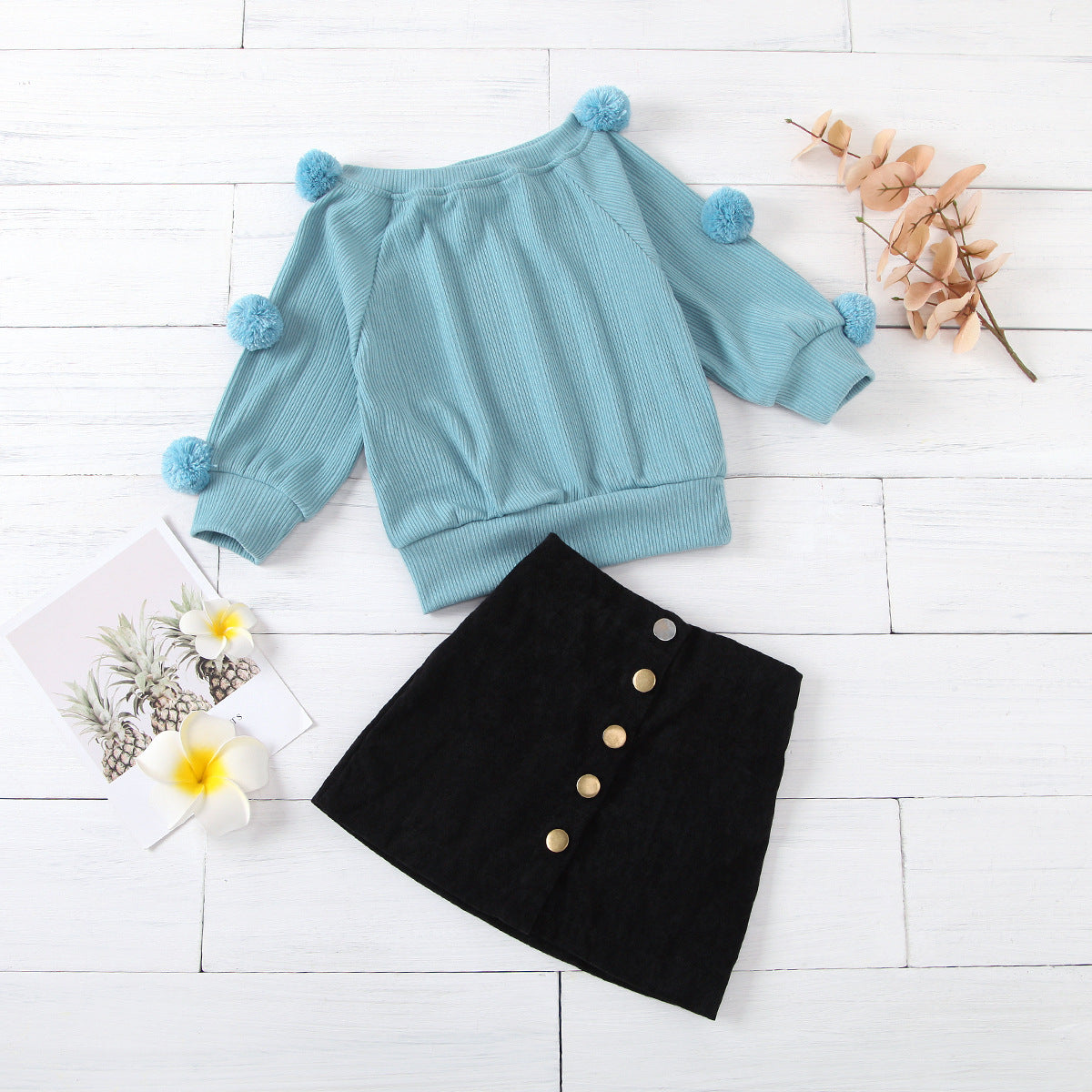 Girls' PomPom Sweater with Skirt Set
