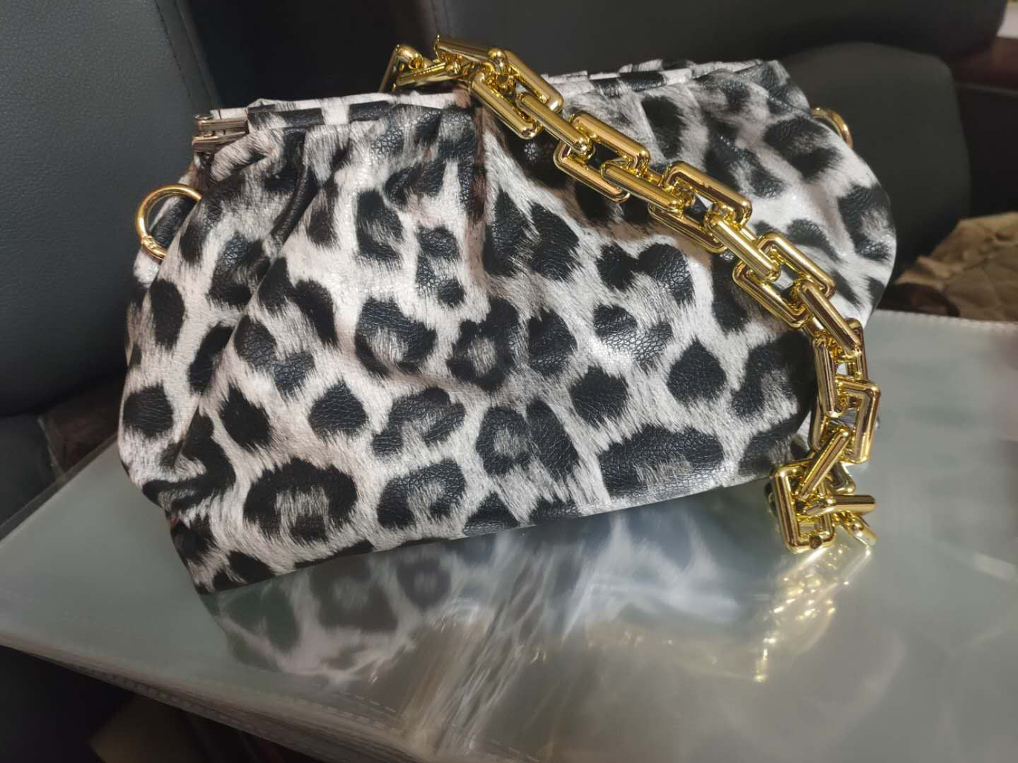 Ruched Purse with Gold Chain Strap