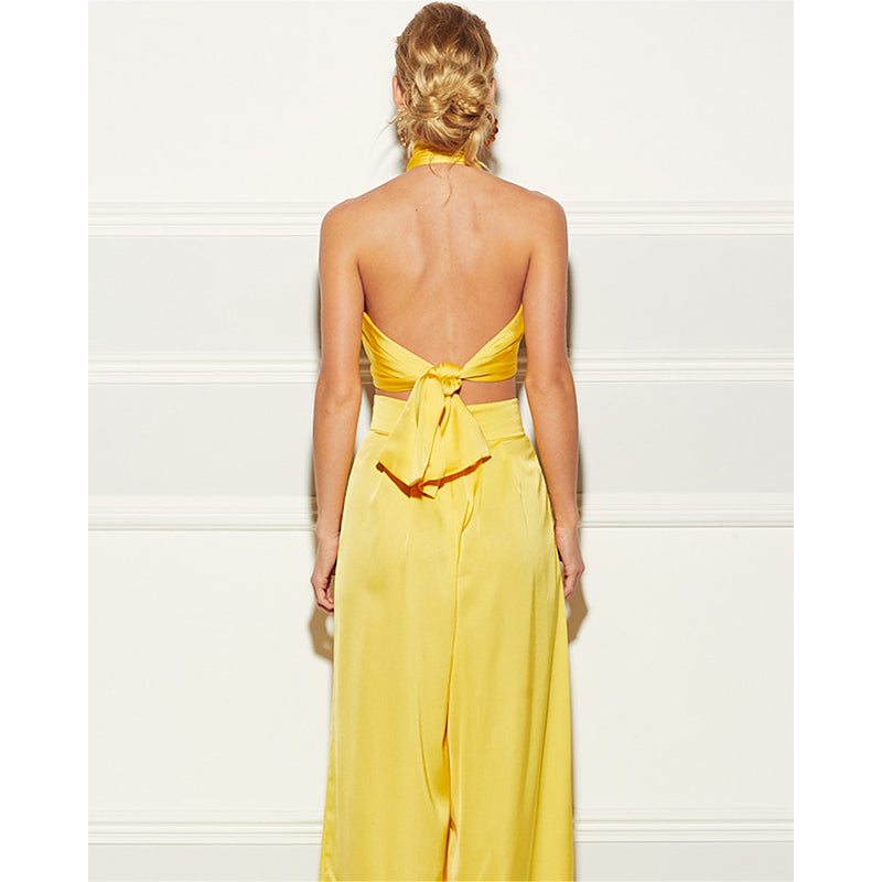 Satin Wrap Top with Matching Pants