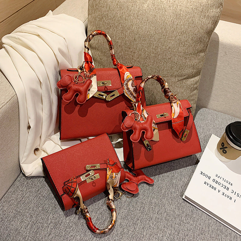 Elegant Fashion Solid Color Square Lock clasp Shoulder Bag