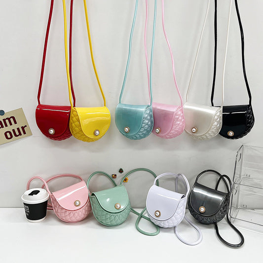 Fashion Solid Color Flip Cover PVC Crossbody Bag