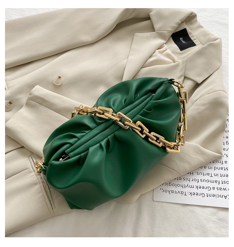 Ruched Purse with Gold Chain Strap
