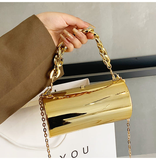Fashion Solid Color Paint Finish Cylindrical Lock clasp Crossbody Bag