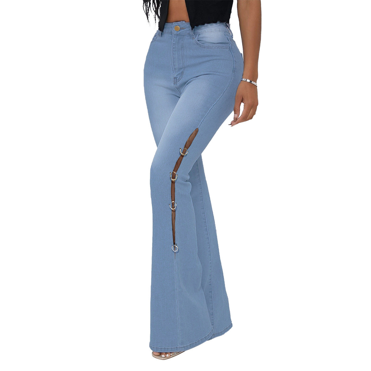 Plus size metal decoration jeans  clothing