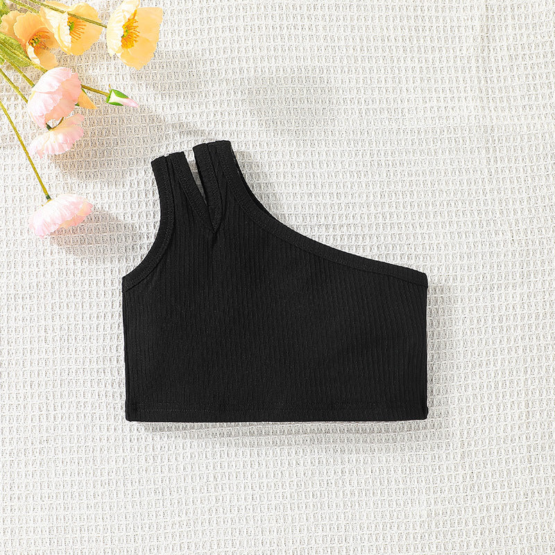 Girls' Summer Fashion One-Shoulder Top Skirt Two-Piece Suit