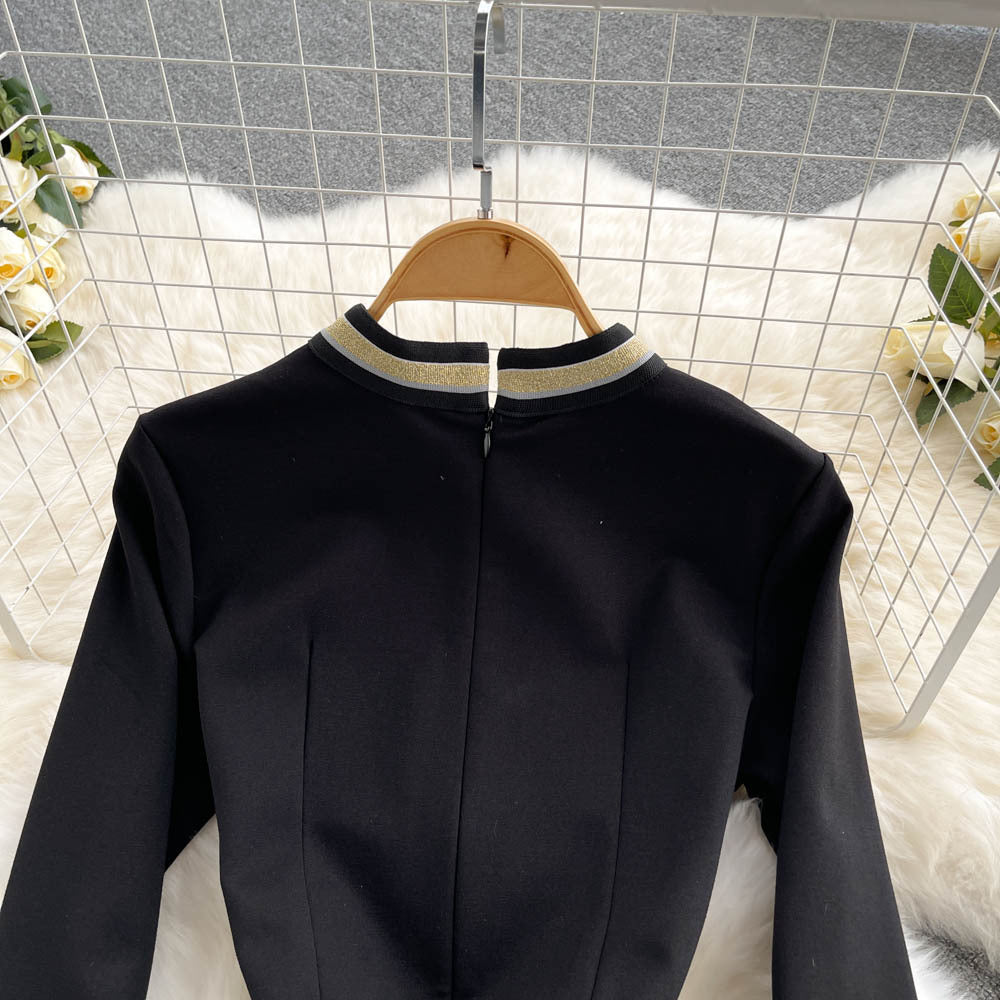 Elegant Fashion Solid Color Round Neck Long Sleeve Button Polyester