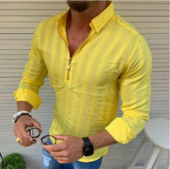 Men's Casual Striped Zippered Shirt