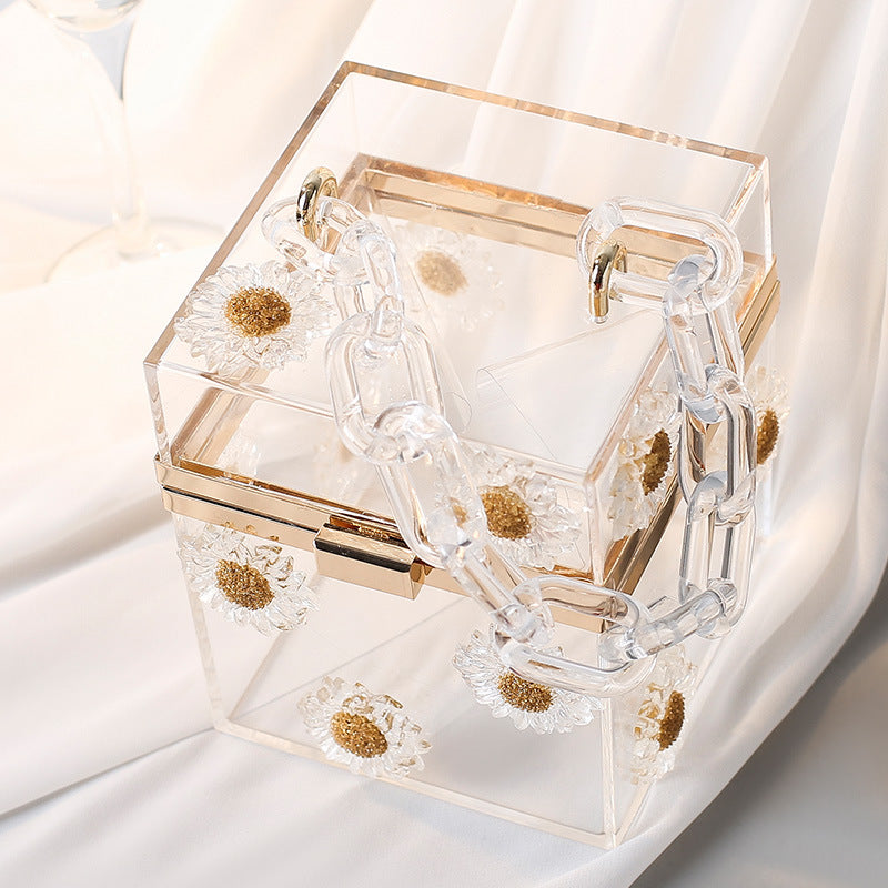 Fashion Daisy Appliques Bucket Lock clasp Handbag