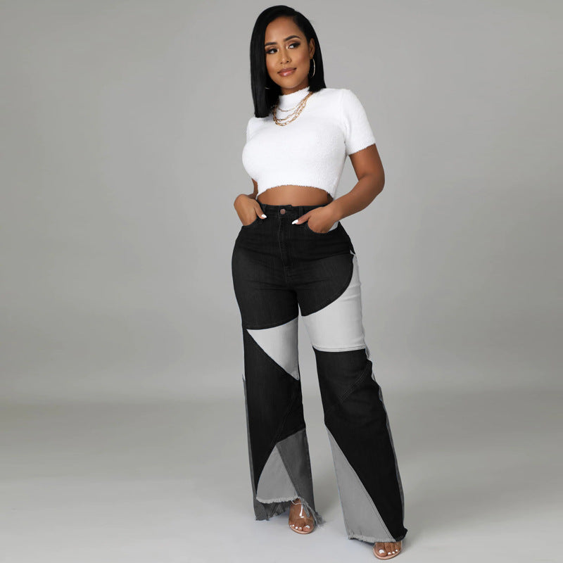 Summer Europe and America Cross Border New Washed Stitching Women's Denim Trousers Street Fashion Trends Jeans for Women