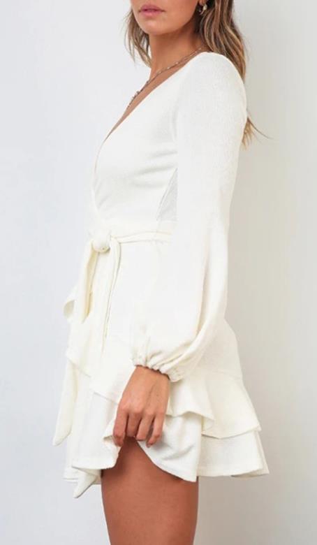 Long Sleeve Ruffled Mini Wrap Dress