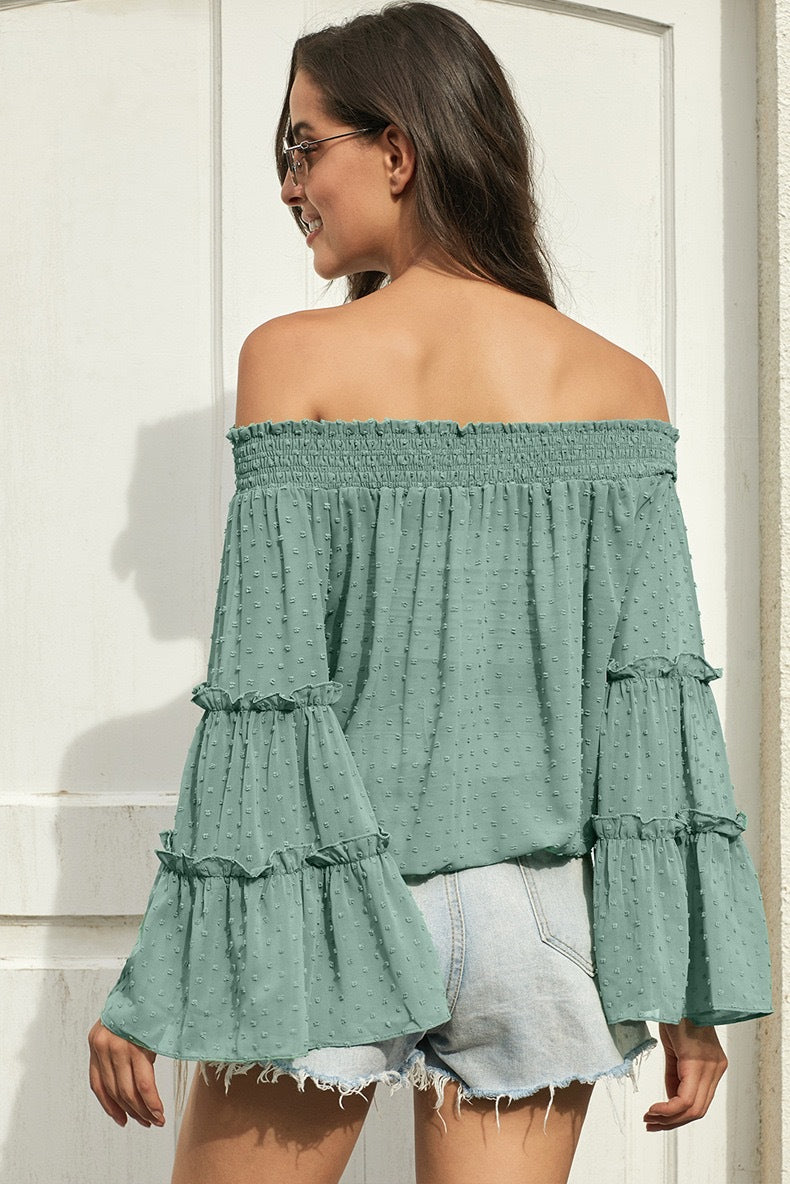 Flared Sleeved, Off-the-shoulder Loose Top
