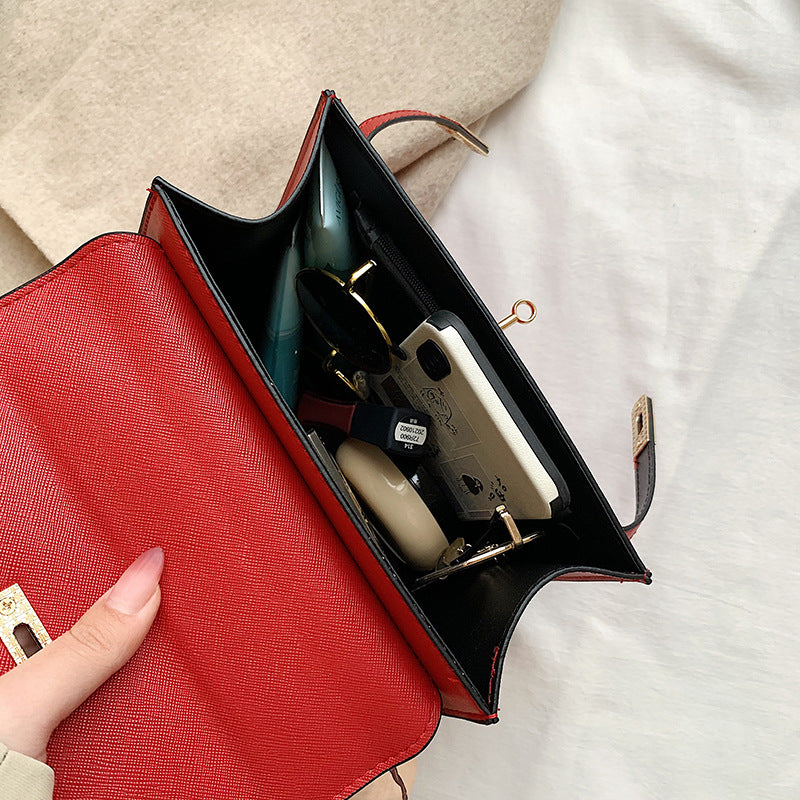 Elegant Fashion Solid Color Square Lock clasp Shoulder Bag