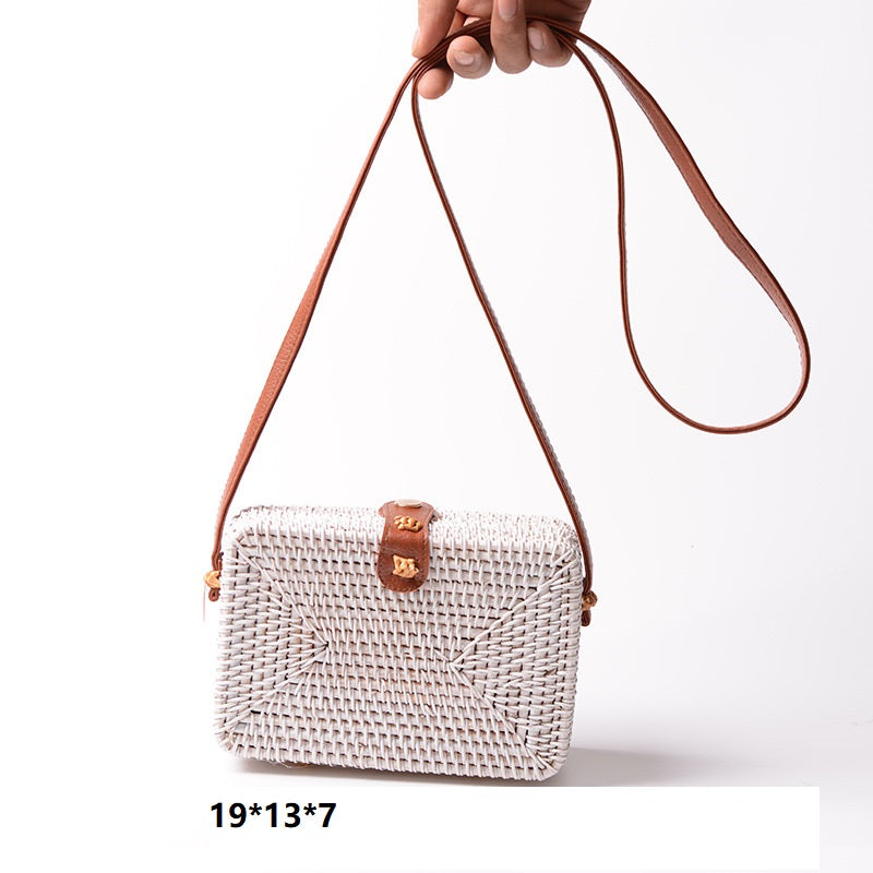 Handmade White PU Rattan Bag
