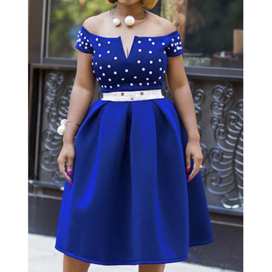 New Women's Clothes Fashion Shoulder-Baring Large Swing Dress Banquet Dress plus Size
