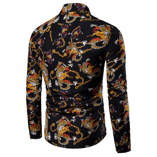 Men's Dragon Motif Printed Shirt - Slim Fit
