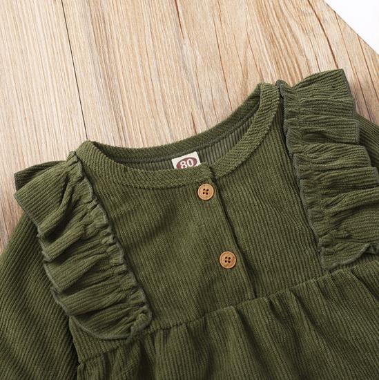 Dark Green Ruffled Jumpsuit for a Baby