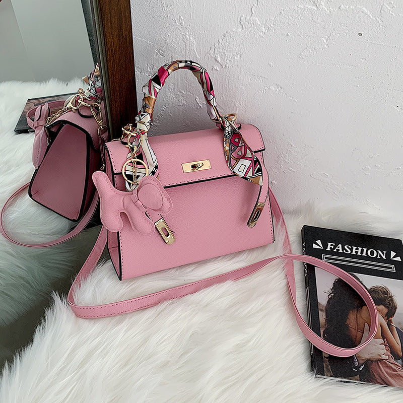 Elegant Fashion Solid Color Square Lock clasp Shoulder Bag
