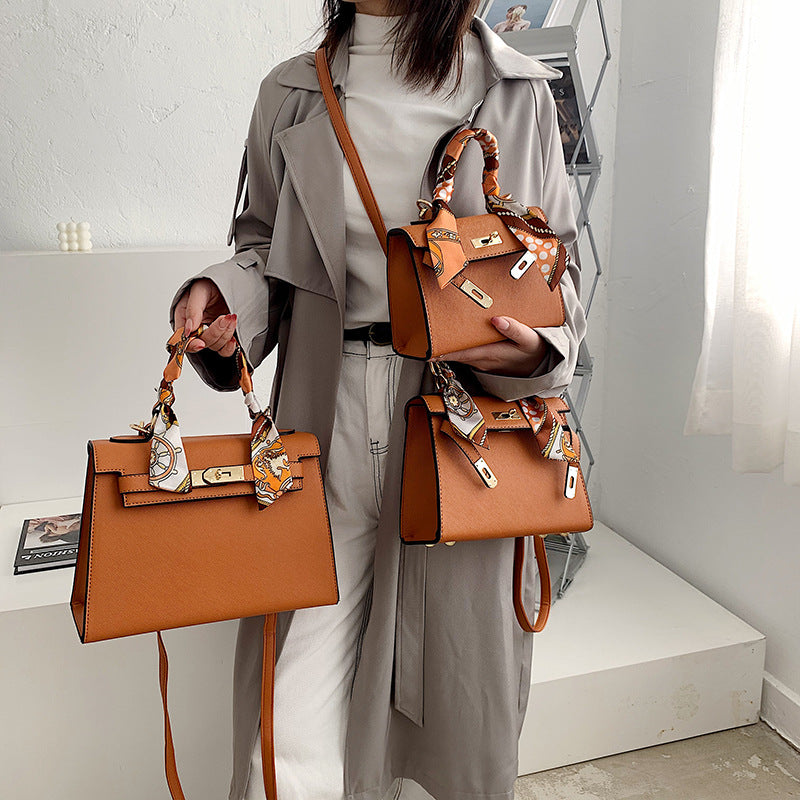 Elegant Fashion Solid Color Square Lock clasp Shoulder Bag