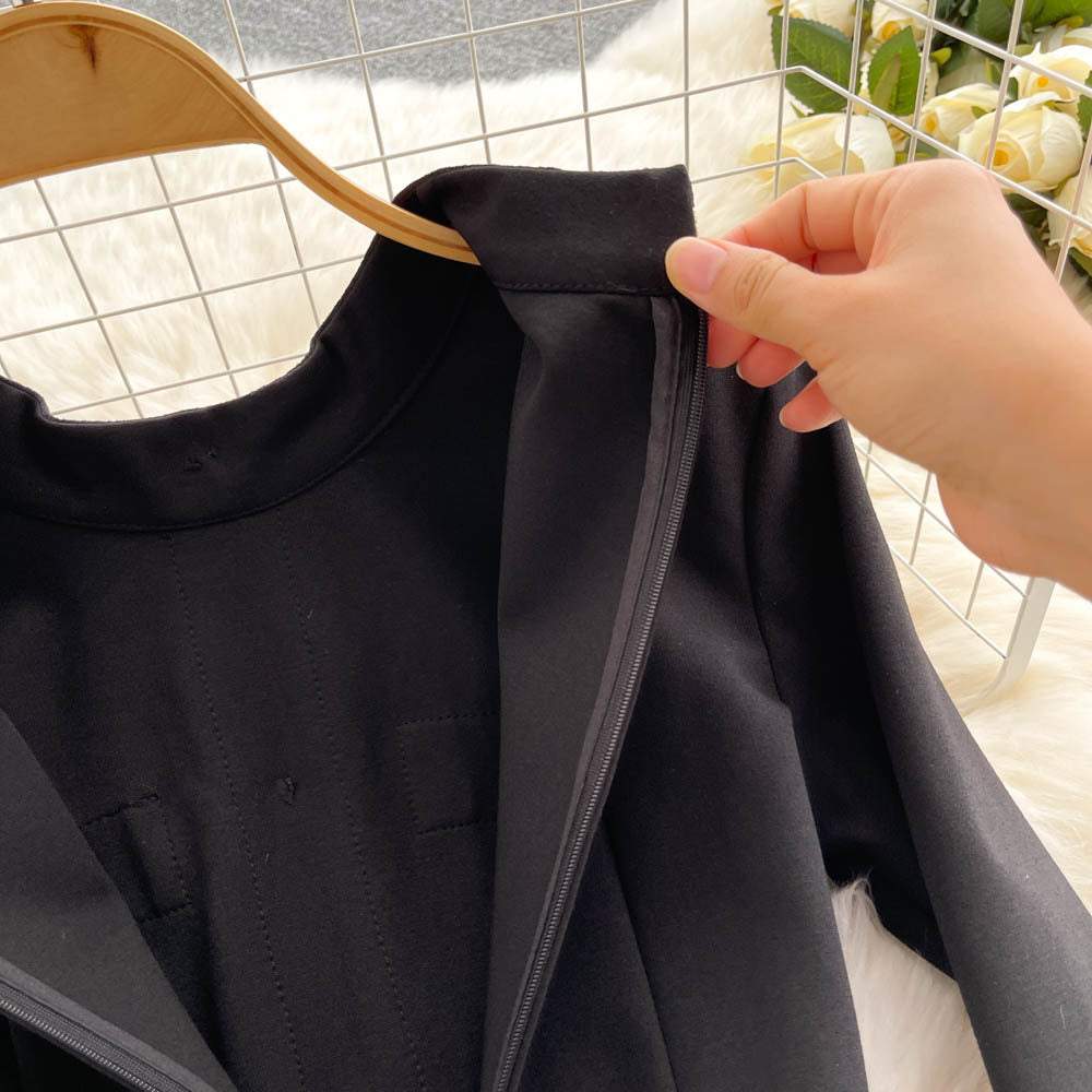 Elegant Fashion Solid Color Round Neck Long Sleeve Button Polyester