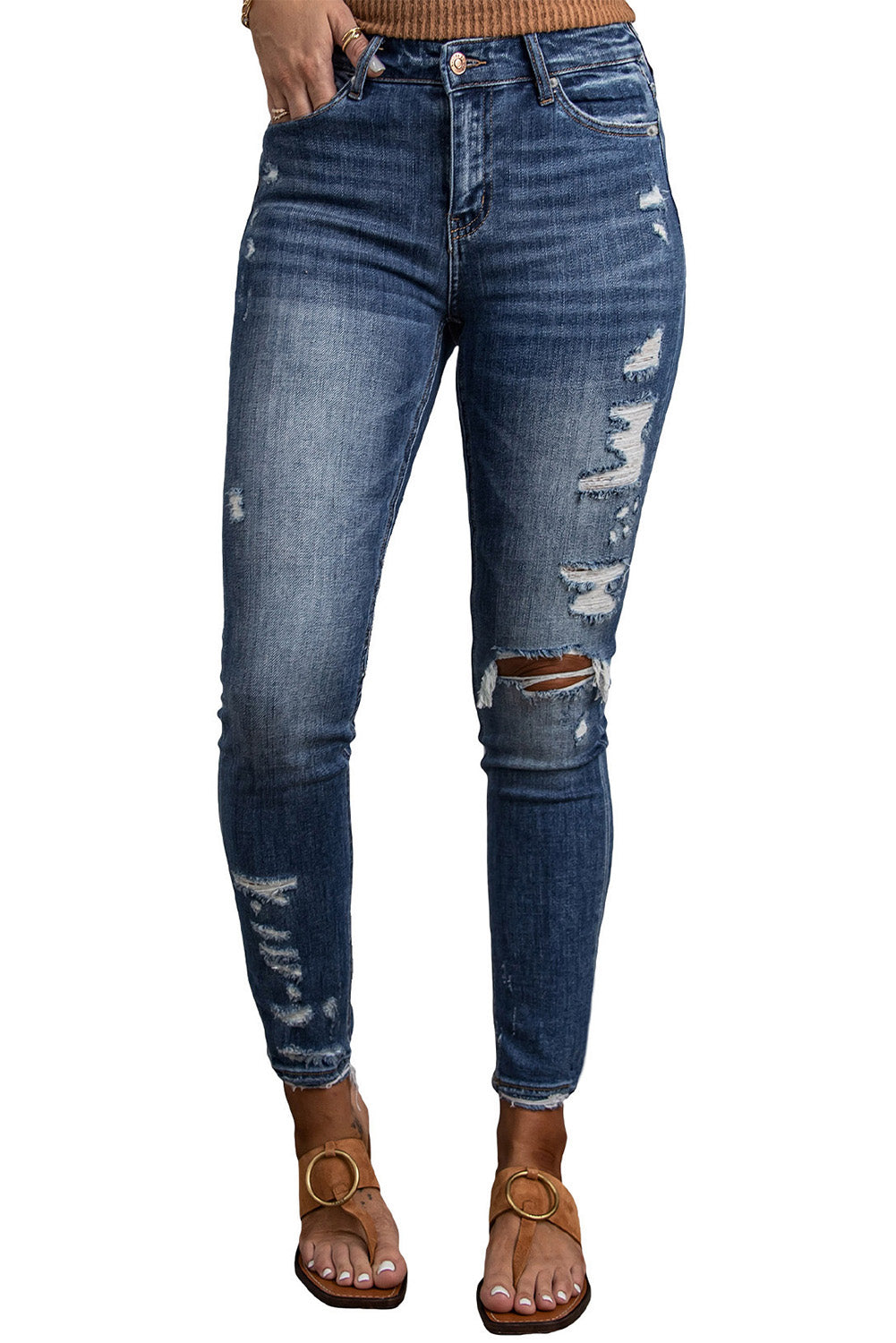 Distressed Skinny High Waist Jeans