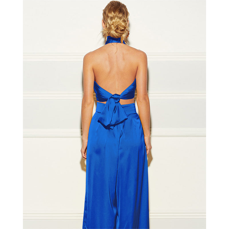 Satin Wrap Top with Matching Pants