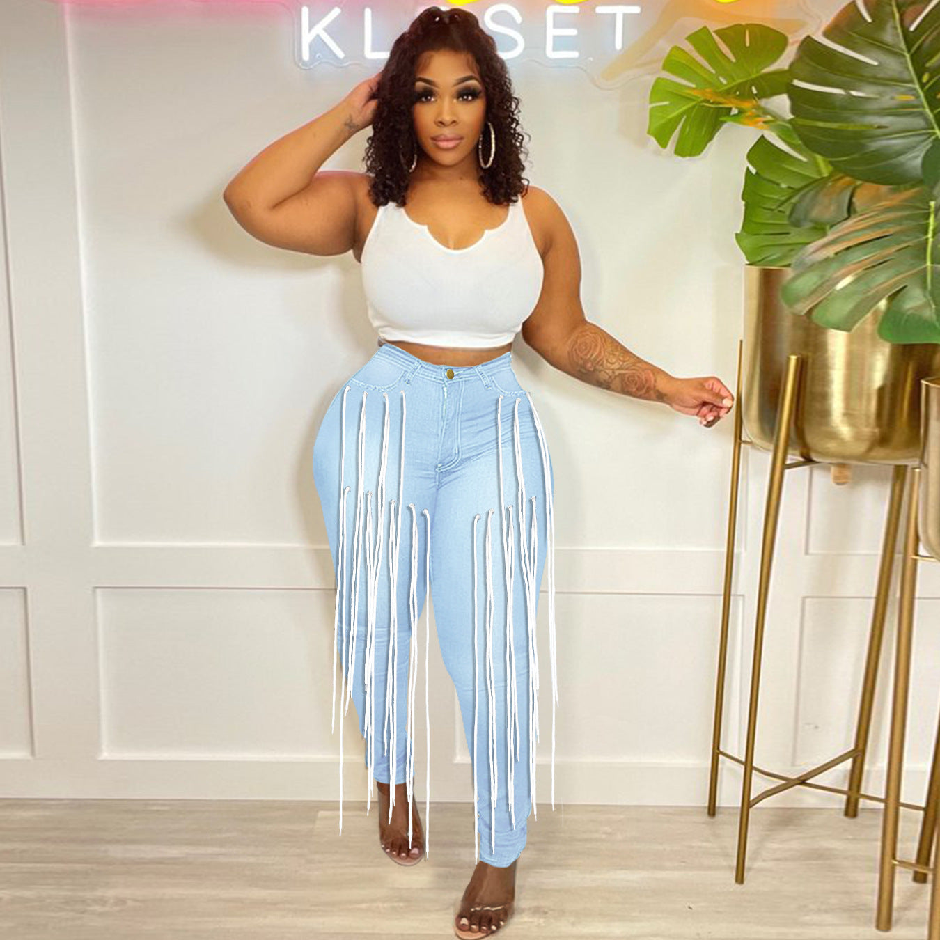 mid stretch bandage draped jeans  clothing