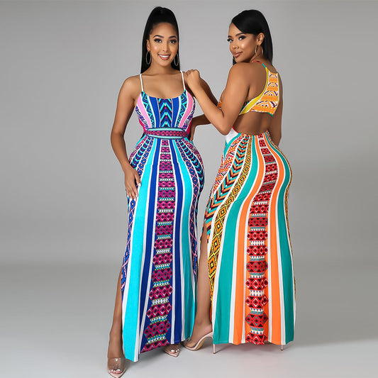 sexy sling digital printing long dress  clothing vendor