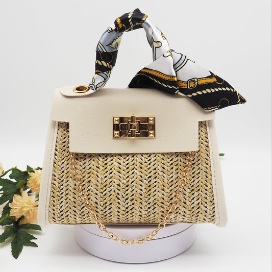 Straw Purse with Scarf Strap