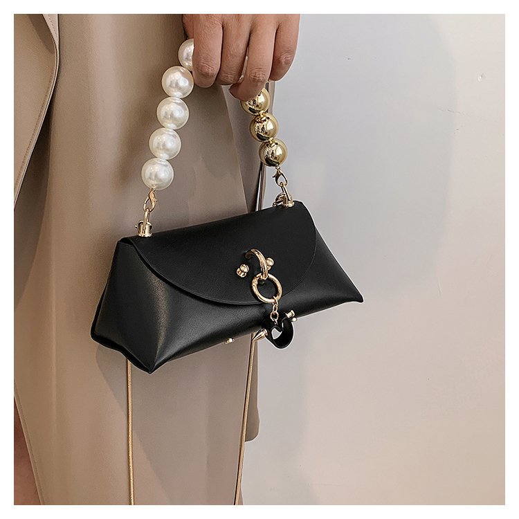 Fashion Solid Color Pearls Square Flip Cover Square Bag