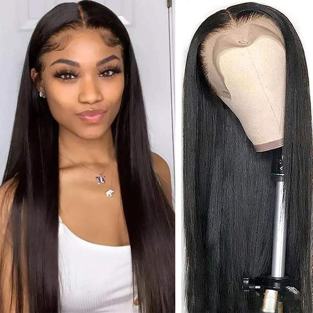 European and American wig real hair full headgear long straight hair front lace wig headgear 13X4 human hair wig