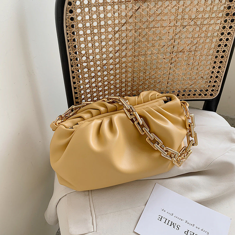 Ruched Purse with Gold Chain Strap