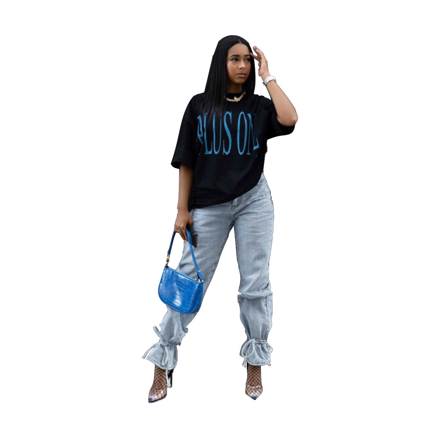 Sexy fashion straps slim-fit denim flared pants