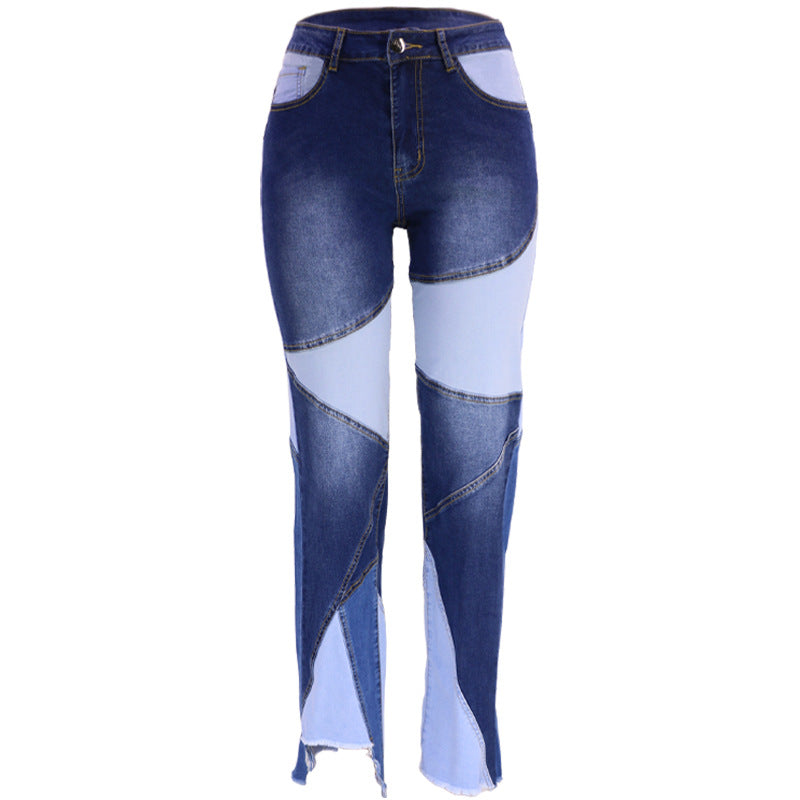 Summer Europe and America Cross Border New Washed Stitching Women's Denim Trousers Street Fashion Trends Jeans for Women