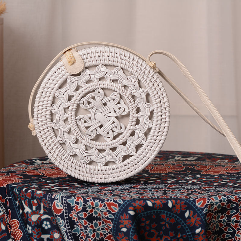 Handmade White PU Rattan Bag