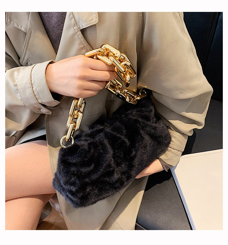Fur Purse With Thick chain Handles