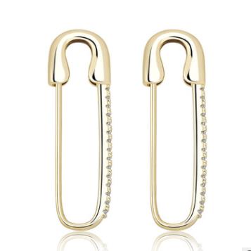 Gold Tone CZ Safety Pin Earrings