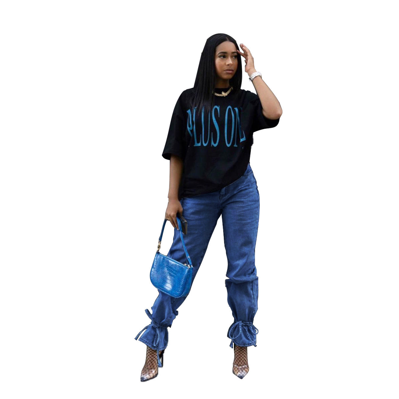 Sexy fashion straps slim-fit denim flared pants