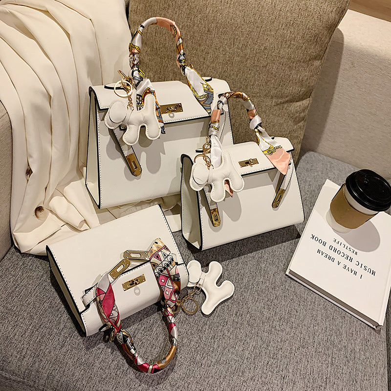 Elegant Fashion Solid Color Square Lock clasp Shoulder Bag