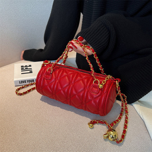 Fashion Lingge Cylindrical Zipper Crossbody Bag